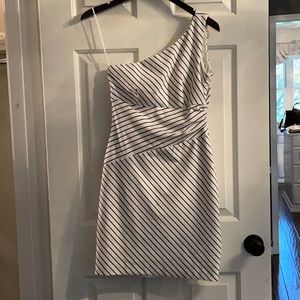Cynthia Steffe One Shoulder Dress, black/white stripe, size 2 - worn once!